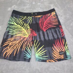 Hurley Mens 33 Board Shorts Swim Trunks Hawaiian Beach‎ Palm Tree Ocean Surf
